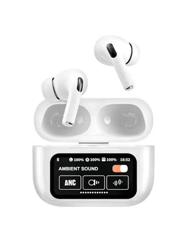 REMAX Cozypods W30N Noise-Cancelling True Wireless Earbuds with Touch Screen - White Wireless Earbuds with built-in LCD Touchscreen ANC, ENC, Music & Camera Control - Image 1